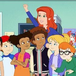 animovaná skupina rôznych detí s ryšavými učiteľmi