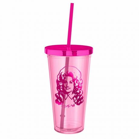 Ružový plastový pohár Dolly Parton so slamkou