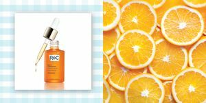 roc sérum vitamínu C a nakrájané pomaranče