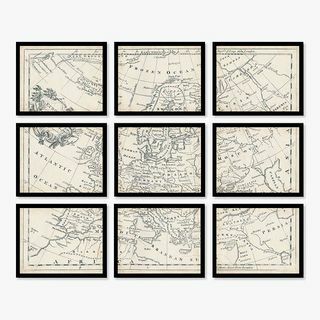 Map of Europe Vintage Framed Prints Set