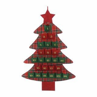 Tartanový stromček adventný kalendár - červený