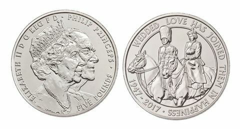 Platinová minca kráľovnej princa Filipa 5 libier