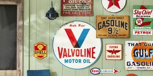 starožitnosti, vintage značky čerpacej stanice, palivo, výlet